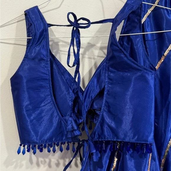 Satin Royal Blue Lehenga Indian outfit - Picture 7 of 8